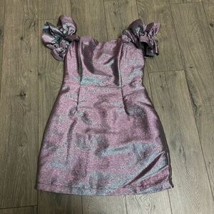 Sparkly off shoulder ruffle short mini homecoming formal dance event dress